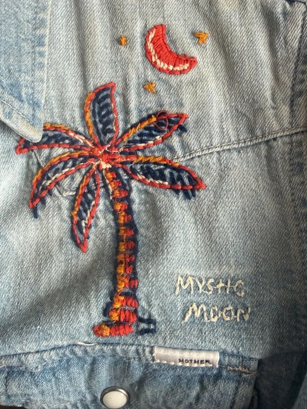 Mother Womens Embroidered Denim Shirt XS "All My Exes" Light Wash - Picture 7 of 11